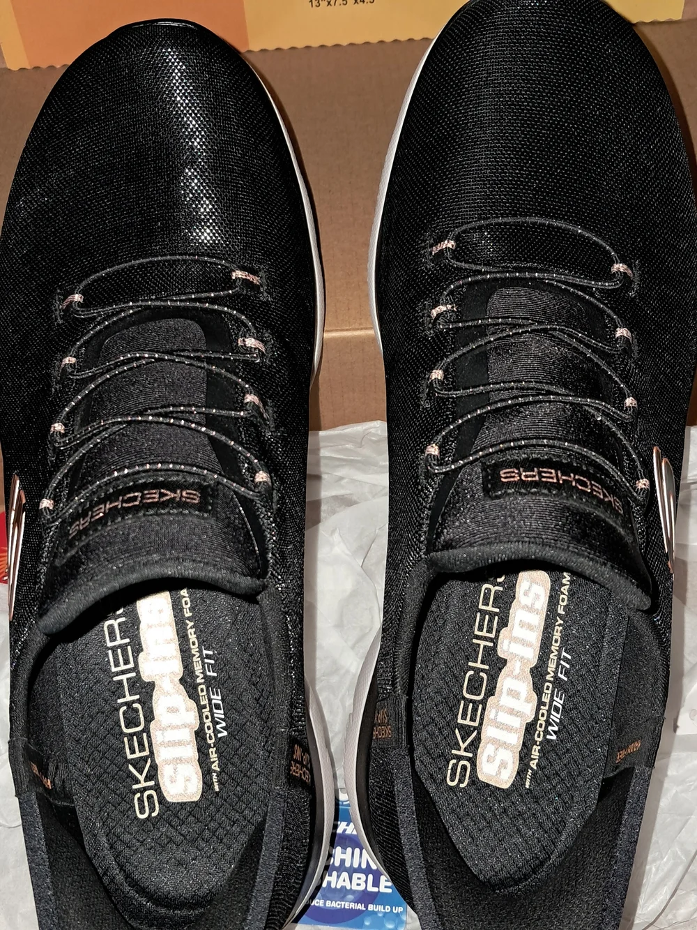Skechers Black Knit Slip-On Sneakers with Rose Gold Accents